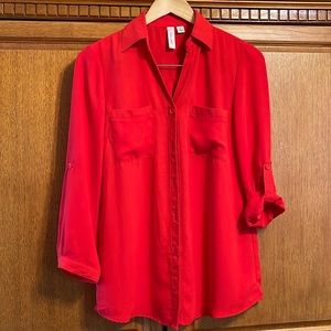 Tacera red 3/4 length sleeve dress top.